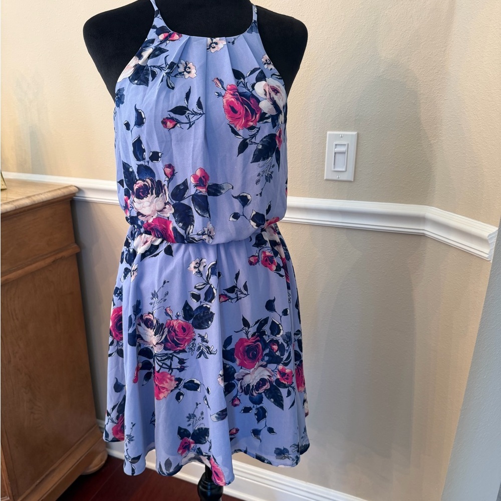 Blue Rain Floral Kids Mini Dress in Blue and Pink